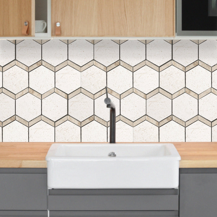 Shell Stone Limestone Naples Design on 12" x 12" Mesh Mosaic Tile - Belair Collection
