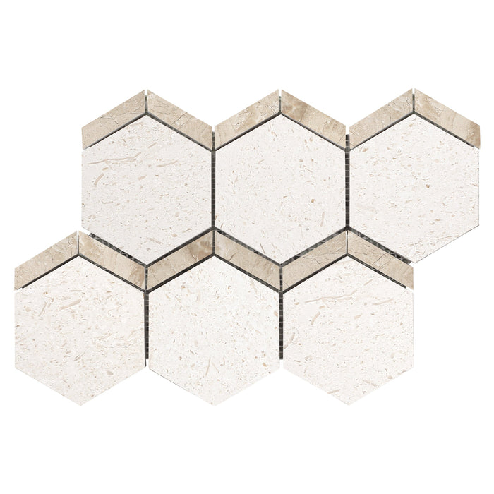 Shell Stone Limestone Naples Design on 12" x 12" Mesh Mosaic Tile - Belair Collection