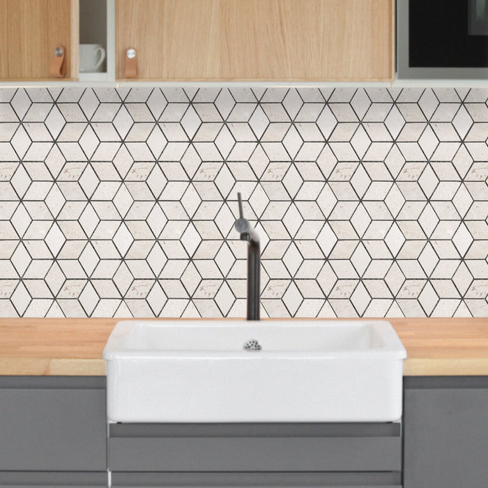 Shell Stone Limestone Rhombus Design on 8" x 12" Mesh Mosaic Tile - Belair Collection