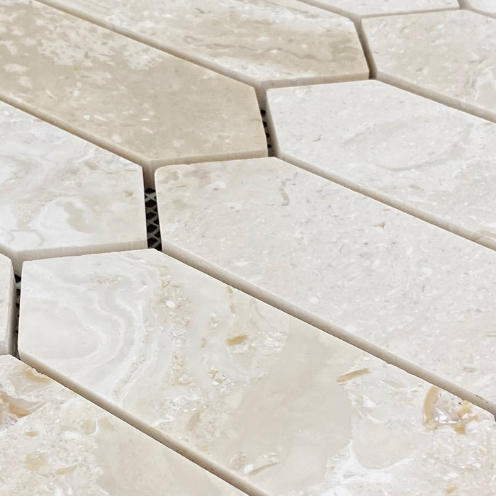 Shell Stone Limestone Strada Design on 12" x 12" Mesh Mosaic Tile - Belair Collection