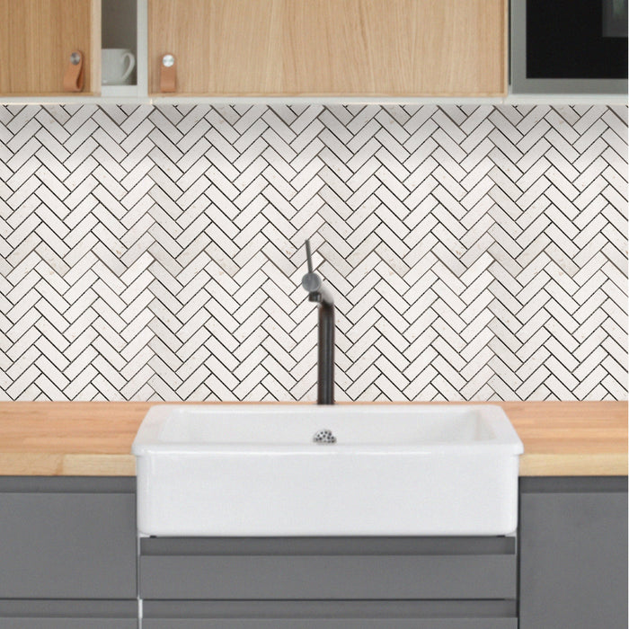 Shell Stone Limestone 1"x3" Herringbone on 12" x 12" Mesh Mosaic Tile - Belair Collection