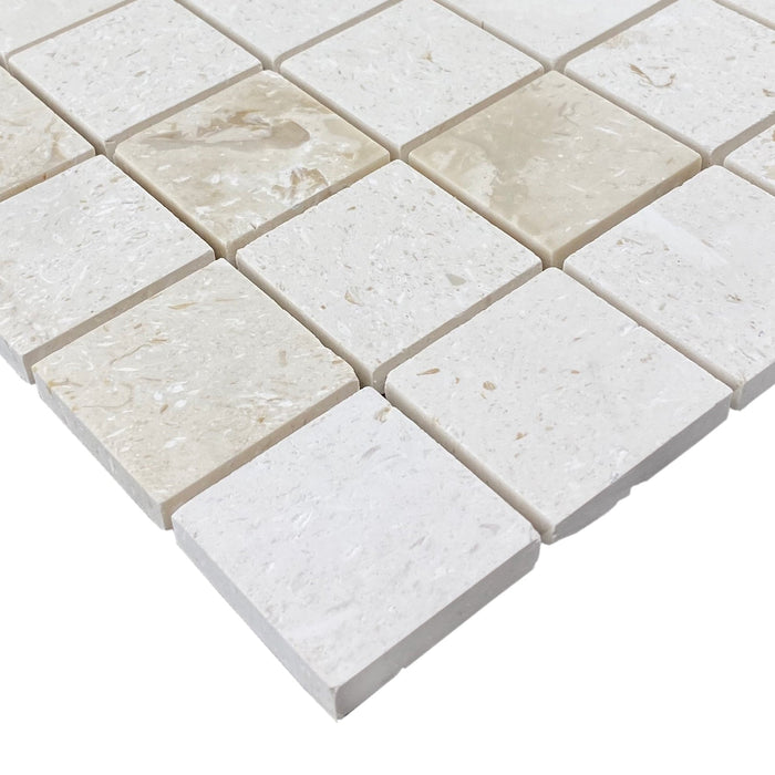 Shell Stone Limestone 2"x2" Honed on 12" x 12" Mesh Mosaic Tile - Belair Collection