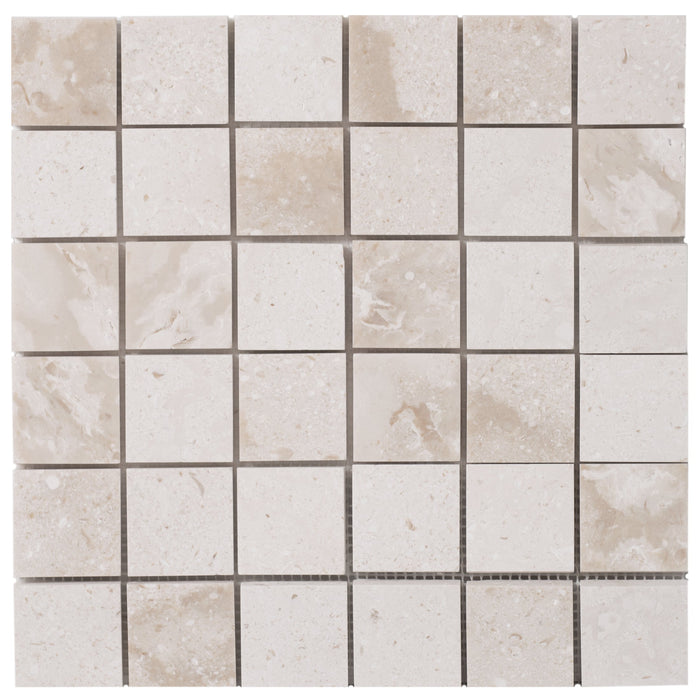 Shell Stone Limestone 2"x2" Honed on 12" x 12" Mesh Mosaic Tile - Belair Collection