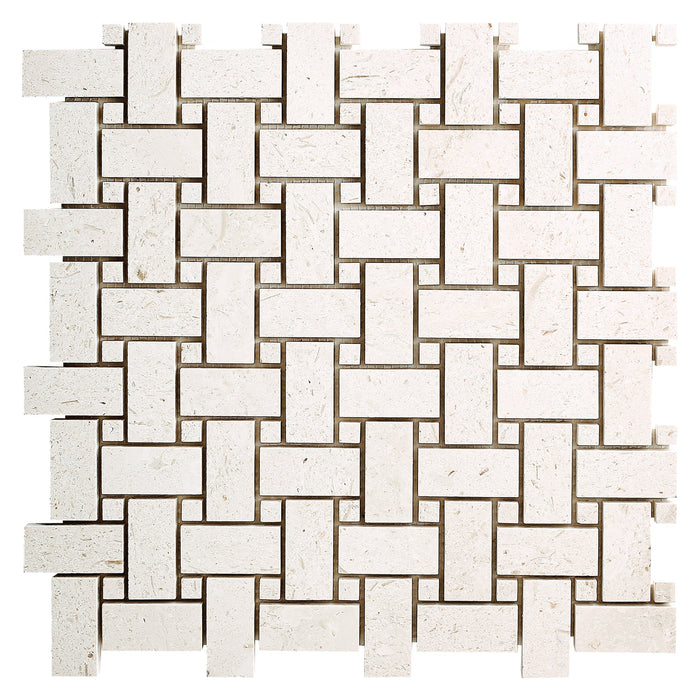 Shell Stone Limestone Basketweave Design on 12" x 12" Mesh Mosaic Tile - Belair Collection