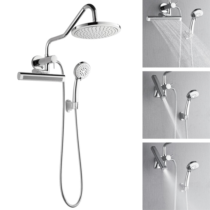 Forno Acqua AcquaFALL Mini Shower Head, Polished Stainless Steel Finish, Overhead Rainfall Shower, 7 Way Diverter, Handheld Shower Head, Body Jets, 1.8 GPM Flow Rate