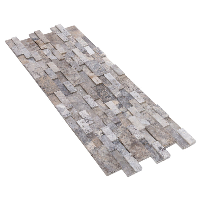 Silver Ledger 3D Panel 6"x24" Natural Travertine Wall Tile - Belair Collection