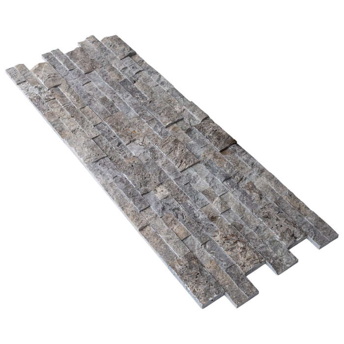 Silver Ledger 3D Panel 6"x24" Natural Travertine Wall Tile - Belair Collection