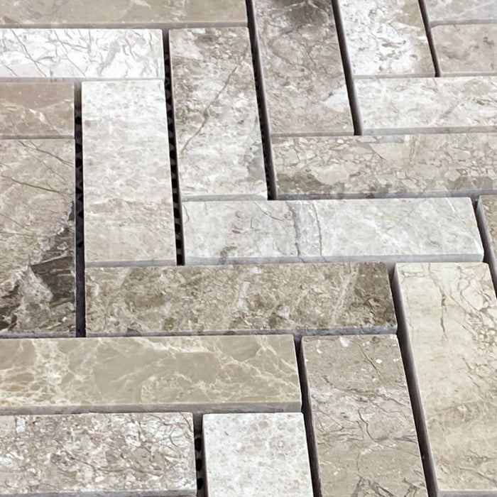 Silver Shadow 1"x3" Herringbone on 12" x 12" Mesh Mosaic Tile - Belair Collection