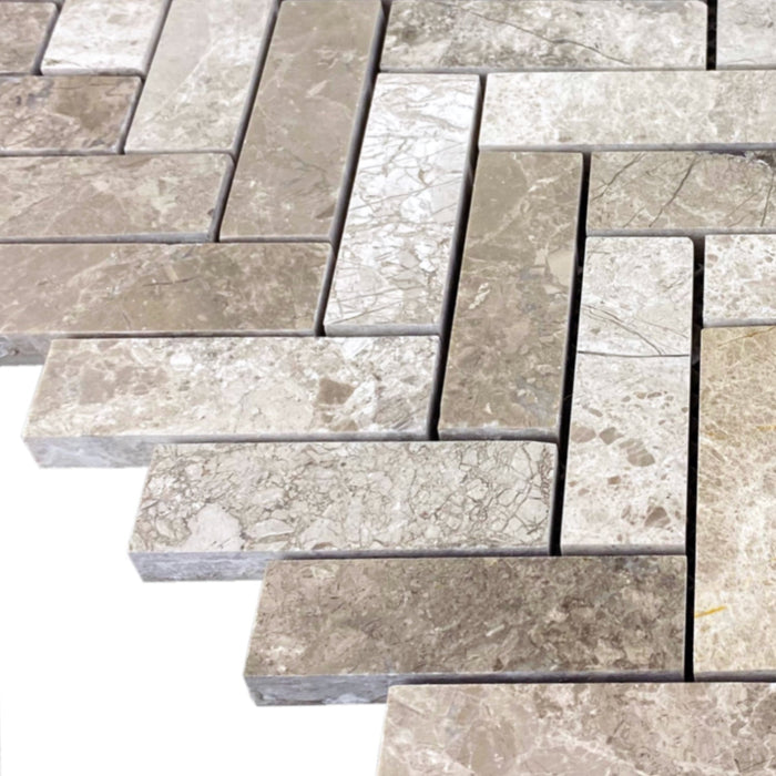 Silver Shadow 1"x3" Herringbone on 12" x 12" Mesh Mosaic Tile - Belair Collection
