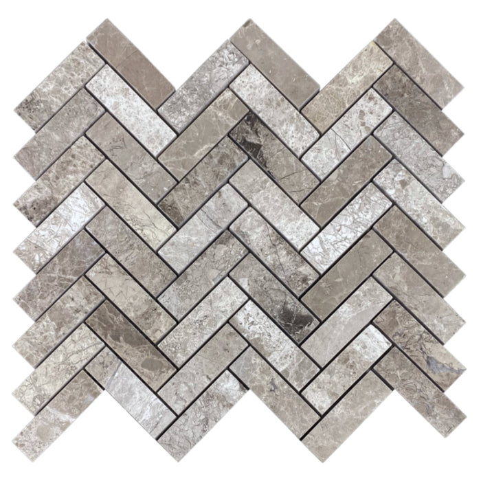 Silver Shadow 1"x3" Herringbone on 12" x 12" Mesh Mosaic Tile - Belair Collection