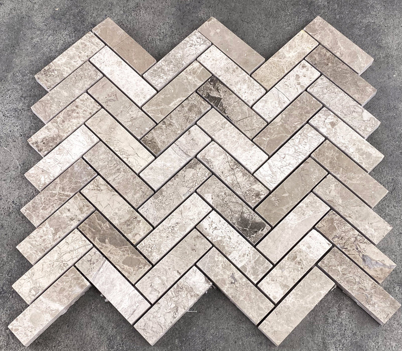 Silver Shadow 1"x3" Herringbone on 12" x 12" Mesh Mosaic Tile - Belair Collection
