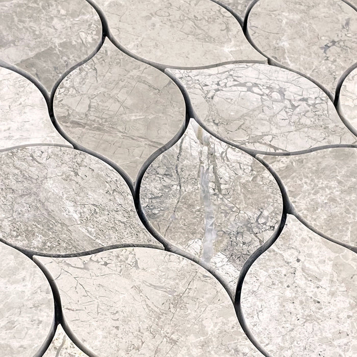 Silver Shadow Marble Leaf Design on 12" x 12" Mesh Mosaic Tile - Belair Collection