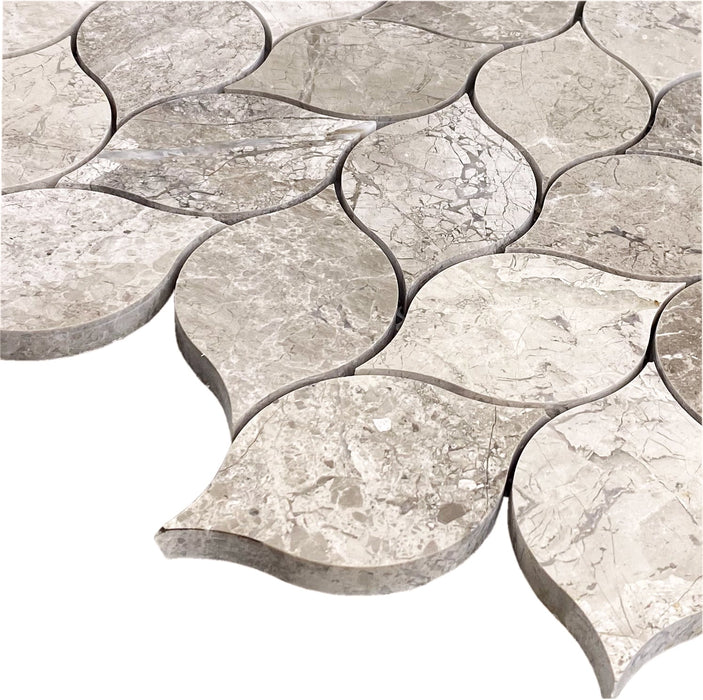 Silver Shadow Marble Leaf Design on 12" x 12" Mesh Mosaic Tile - Belair Collection
