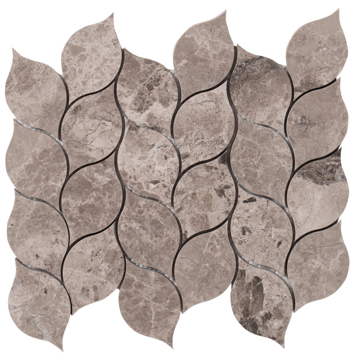 Silver Shadow Marble Leaf Design on 12" x 12" Mesh Mosaic Tile - Belair Collection