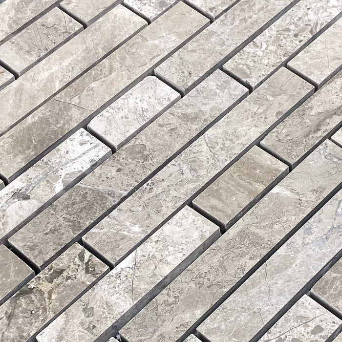 Silver Shadow Marble Liner on 12" x 12" Mesh Mosaic Tile - Belair Collection