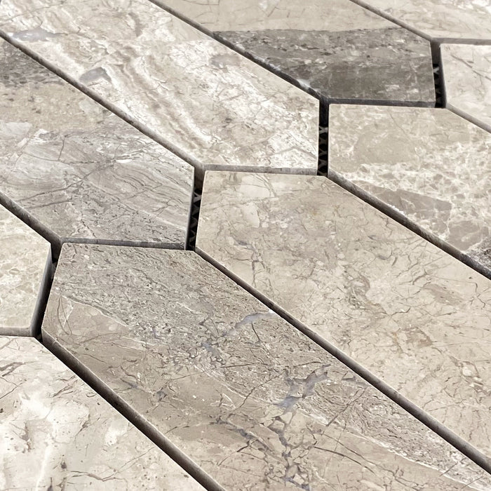 Silver Shadow Marble Strada Design on 12" x 12" Mesh Mosaic Tile - Belair Collection