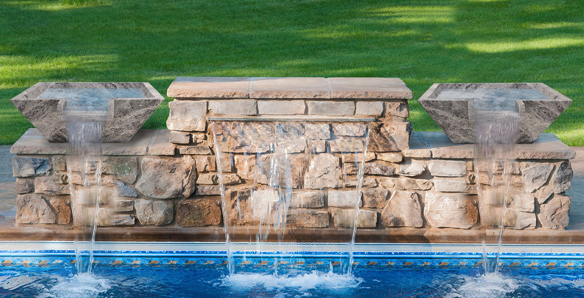 Silver Shadow Marble Natural Stone Pool Square Cascade Water Bowl - Belair Collection