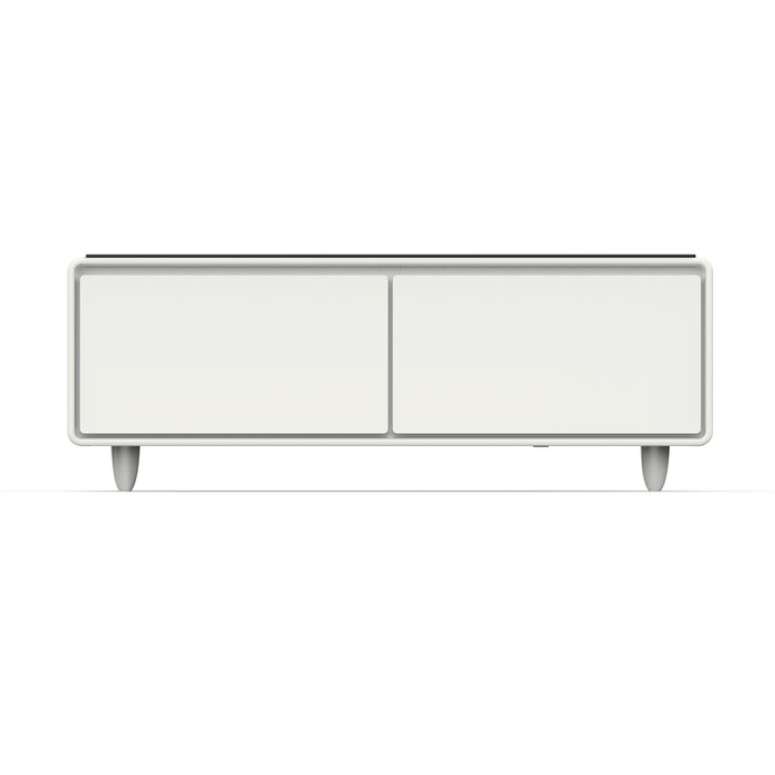 Forno Evoluto Tavolo 51-Inch White Smart Coffee Table – Dual Refrigerator Drawers, Bluetooth 5.0 Audio, Wireless Charging & RGB Ambient Light