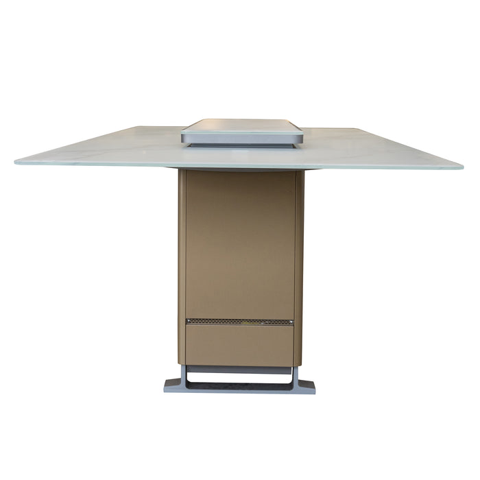 Cinetico Smart Dining Table in White, 5.3 cu.ft fridge and freezer with Bluetooth control