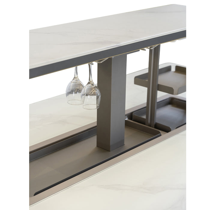 Cinetico Smart Dining Table in White, 5.3 cu.ft fridge and freezer with Bluetooth control