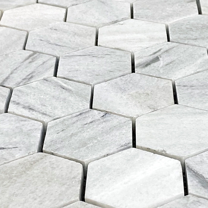 Solto White Marble 2" Hexagon on 12" x 12" Mesh Mosaic Tile - Belair Collection