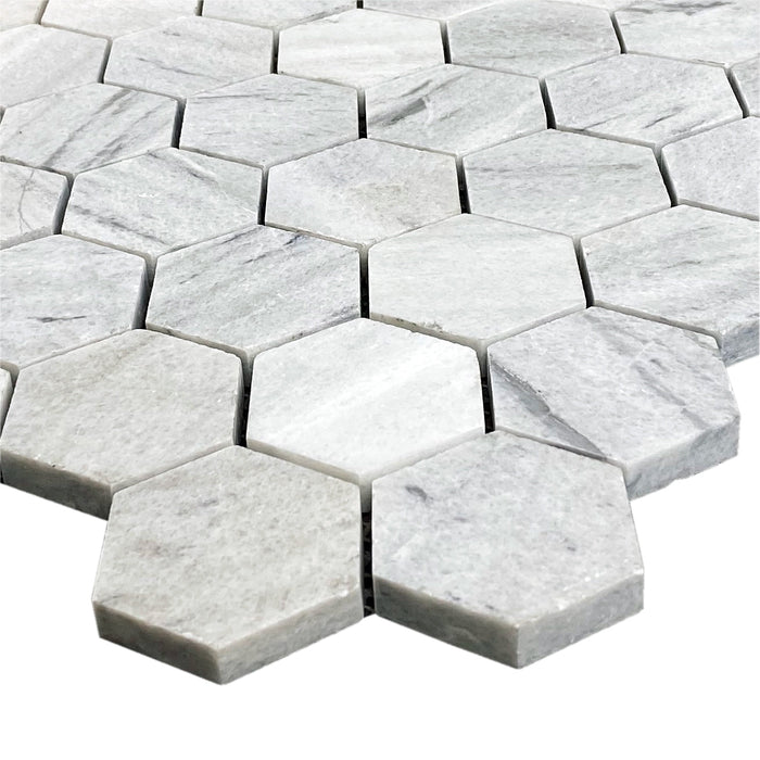 Solto White Marble 2" Hexagon on 12" x 12" Mesh Mosaic Tile - Belair Collection