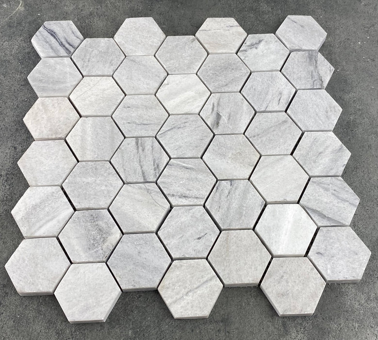 Solto White Marble 2" Hexagon on 12" x 12" Mesh Mosaic Tile - Belair Collection