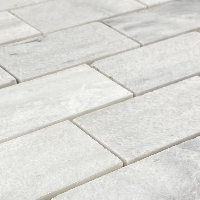 Solto White Marble 2"x4" Brick Honed on 12" x 12" Mesh Mosaic Tile - Belair Collection
