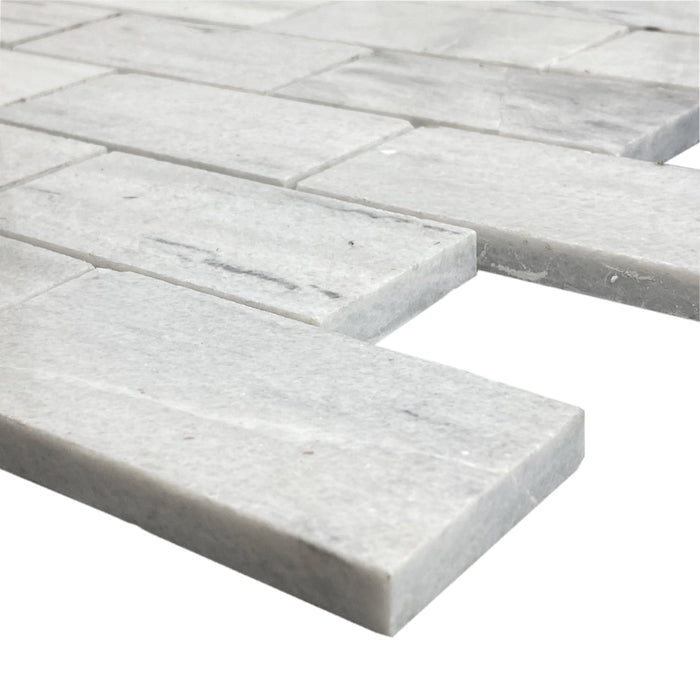 Solto White Marble 2"x4" Brick Honed on 12" x 12" Mesh Mosaic Tile - Belair Collection