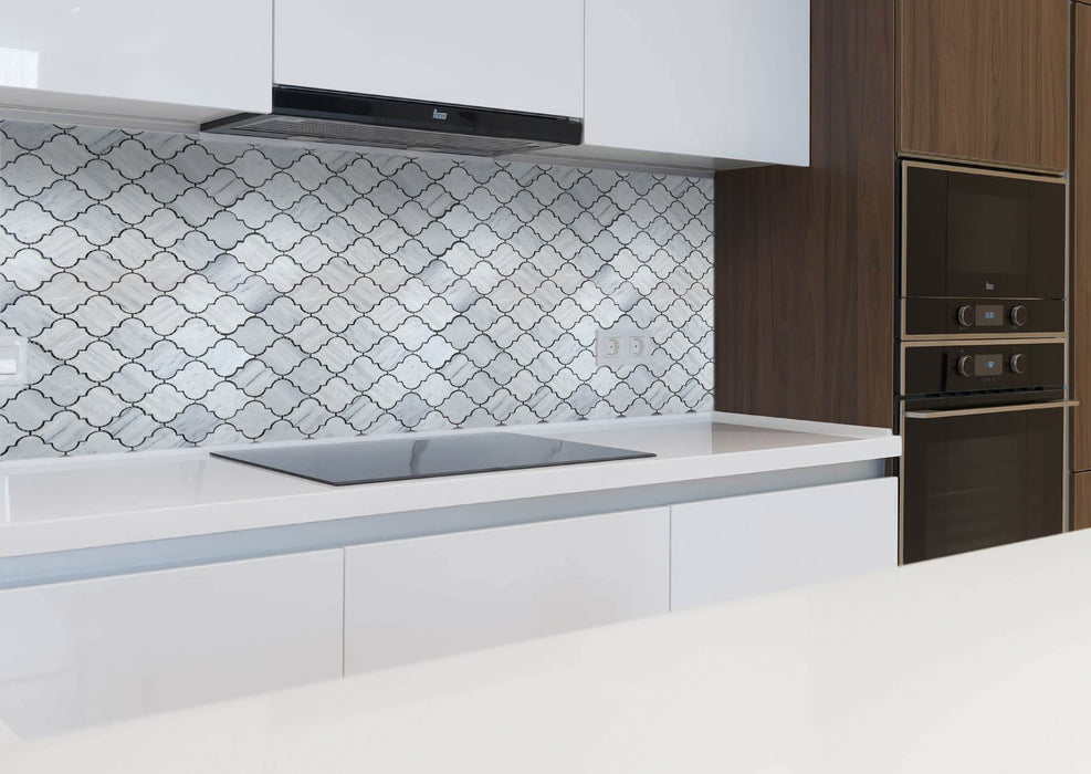Solto White Marble Casablanca on 12" x 12" Mesh Mosaic Tile - Belair Collection