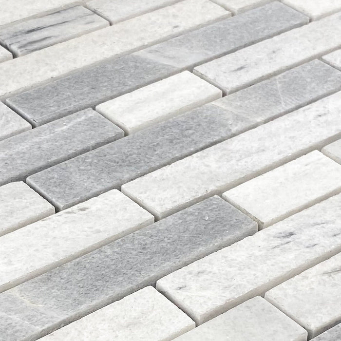 Solto White Marble Strip Liner on 12" x 12" Mesh Mosaic Tile - Belair Collection