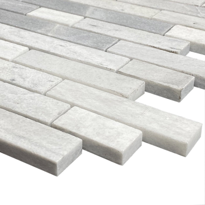 Solto White Marble Strip Liner on 12" x 12" Mesh Mosaic Tile - Belair Collection