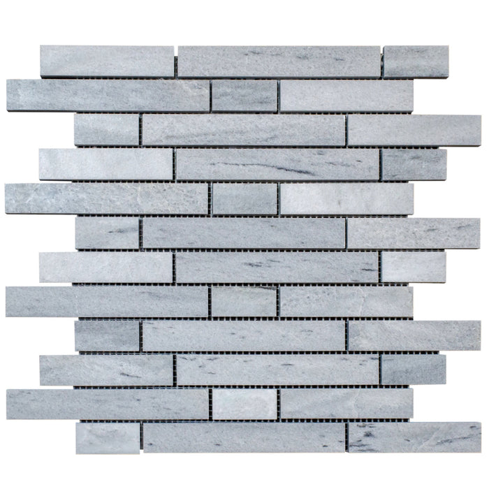 Solto White Marble Strip Liner on 12" x 12" Mesh Mosaic Tile - Belair Collection