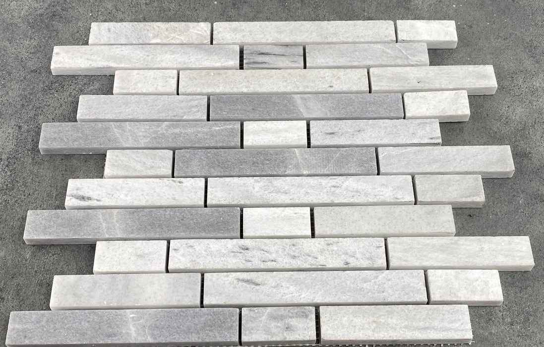 Solto White Marble Strip Liner on 12" x 12" Mesh Mosaic Tile - Belair Collection