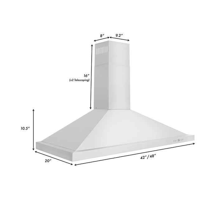 ZLINE 42" Convertible Wall Mount Range Hood in Stainless Steel with Charcoal Filters, KB-CF-42