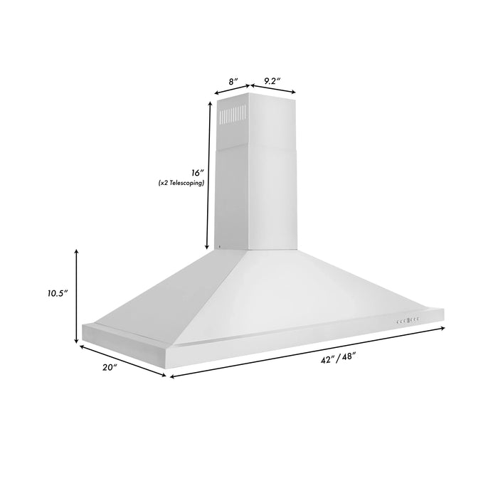 ZLINE 42 in. Convertible Vent Wall Mount Range Hood in Stainless Steel, KB-42