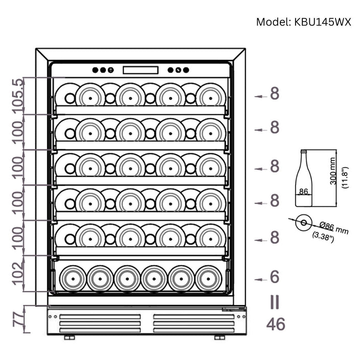 24-Inch Under-Counter Single Zone Wine Cooler with Low-E Glass Door