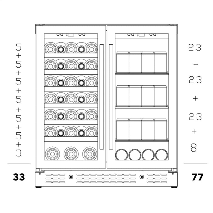 30" Combination Beer and Wine Cooler with Low-E Glass Door