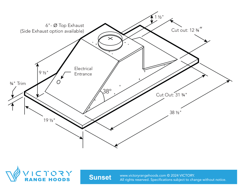 600 CFM WIRELESS Flush Ceiling Mount Range Hood - VICTORY Sunset (Bluetooth)