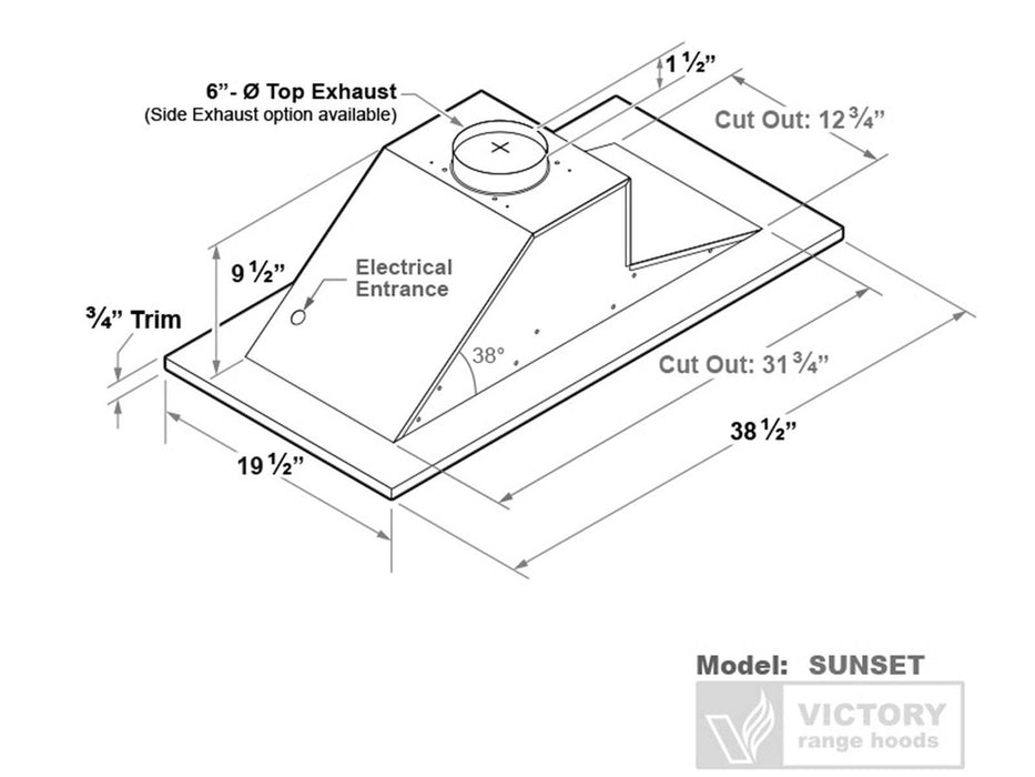 (Dented) 600 CFM Flush Ceiling Mount Range Hood - VICTORY Sunset