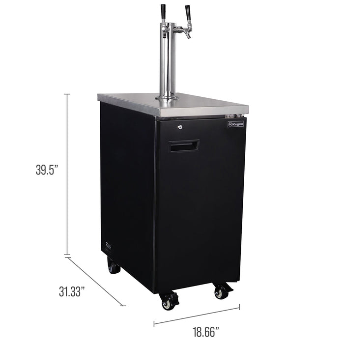 Slim 18" Wide Dual Tap Black Commercial Kegerator