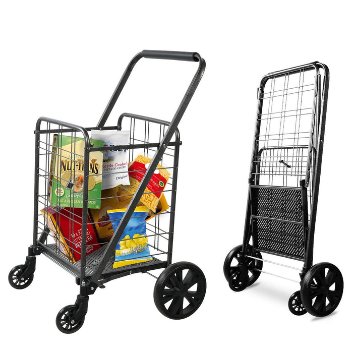 Folding Grocery Shopping Cart Collapsible Utility Cart with 360 Degrees Swivel Wheels, Black