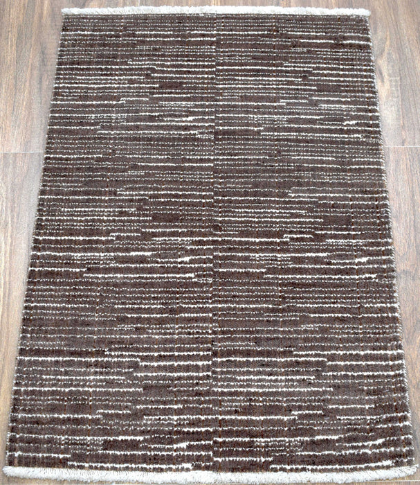 Brown and Ivory Traditional Handmade Wool & Viscose 2x3 Area Rug | TRD140323