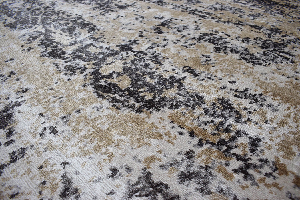 Peach and Black Industrial Design Handmade Bamboo Silk 8x10 Area Rug  | TRD1692810