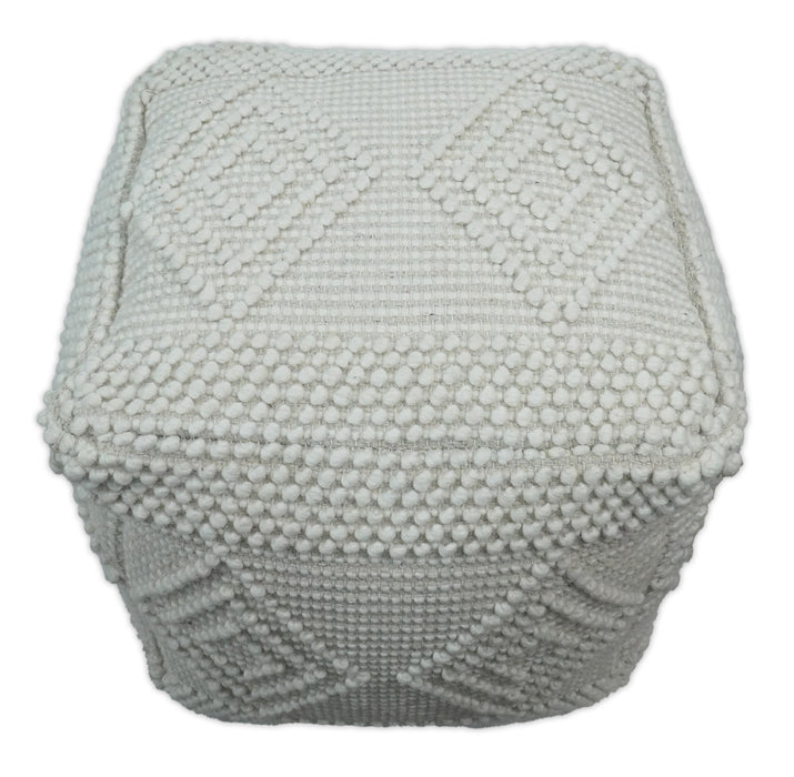 White Woolen Hand Woven Square Pouf, Footstool, Ottoman, Side table | TRD101
