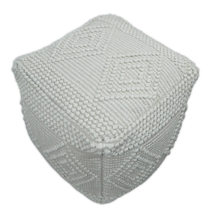 White Woolen Hand Woven Square Pouf, Footstool, Ottoman, Side table | TRD101