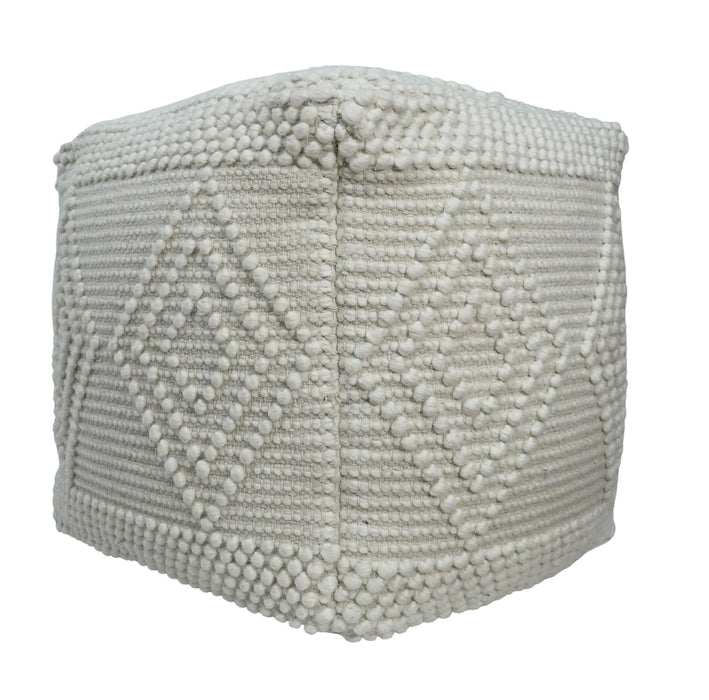 White Woolen Hand Woven Square Pouf, Footstool, Ottoman, Side table | TRD101