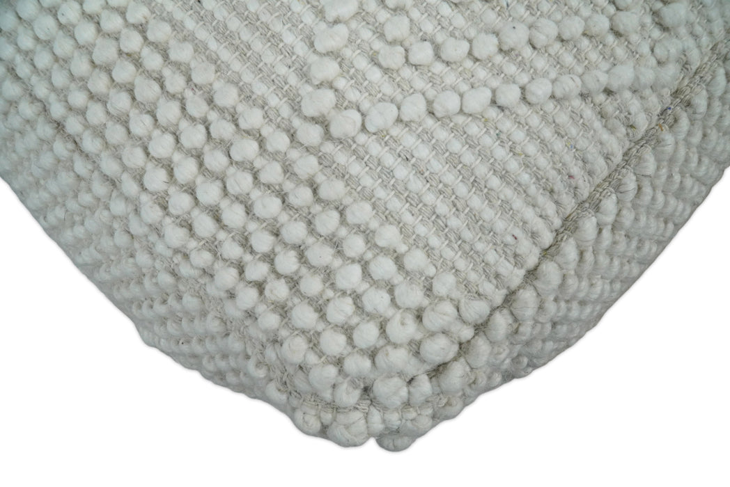 White Woolen Hand Woven Square Pouf, Footstool, Ottoman, Side table | TRD101