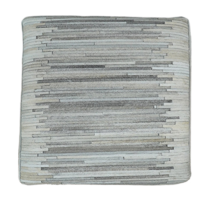 Ivory, Silver and Gray Square Leather Pouf Ottoman, Footstool, Side table, Seat , Foot Rest | TRD102