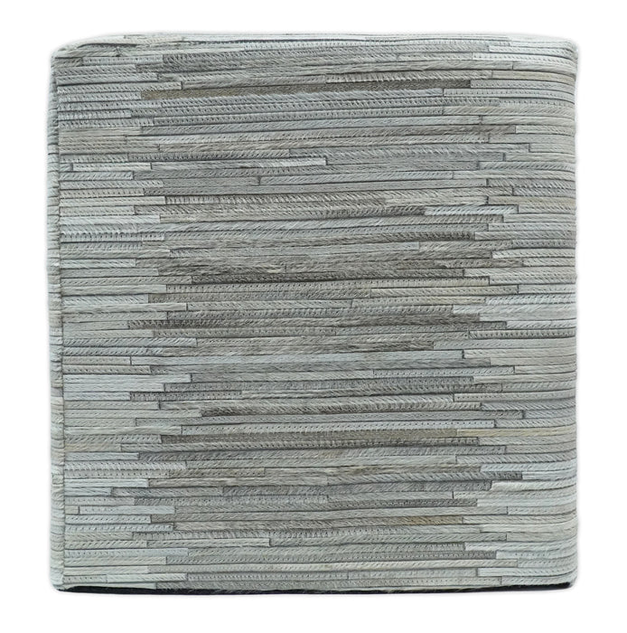 Ivory, Silver and Gray Square Leather Pouf Ottoman, Footstool, Side table, Seat , Foot Rest | TRD102